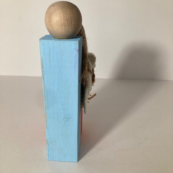 Handmade Rustic Wood Block Nativity Joseph Mary Jesus Blue Orange #1 - Picture 5 of 7